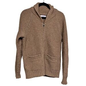 Wallace & Barnes Wool Full Zip Sweater Jacket Elbow Patches Brown Men's Small